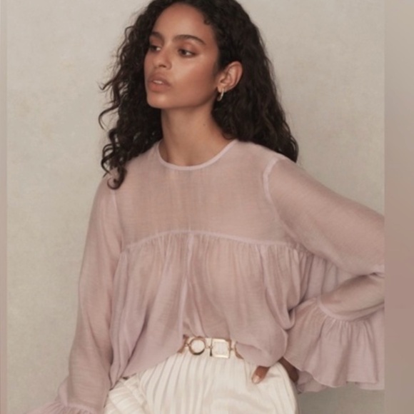 Anthropologie Tops - Anthropologie Cropped Lilac Sheer Ruffle Blouse